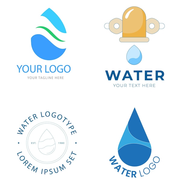 Colección de logos de agua para empresas en estilo plano Vector Premium