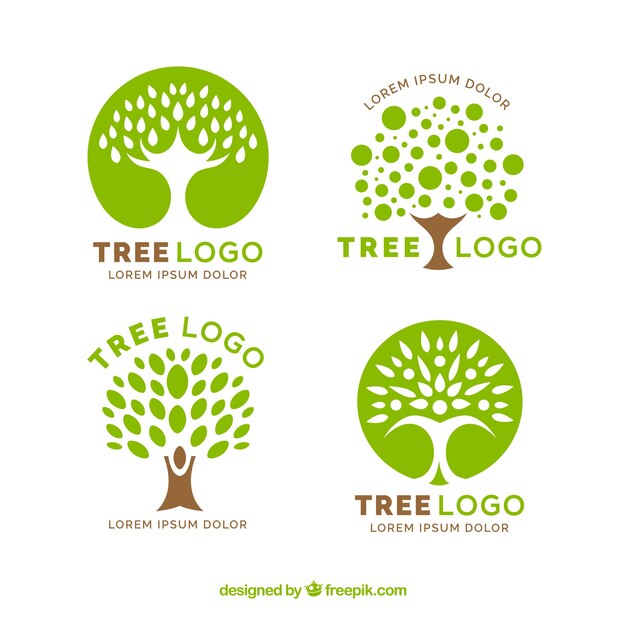 Vector colección de logos de árbol en estilo plano