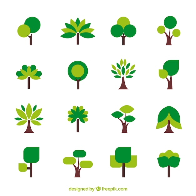 Vector colección de logos de árbol en estilo plano