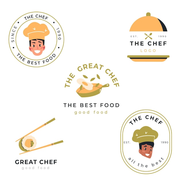 Colección de logos de chef de diseño plano