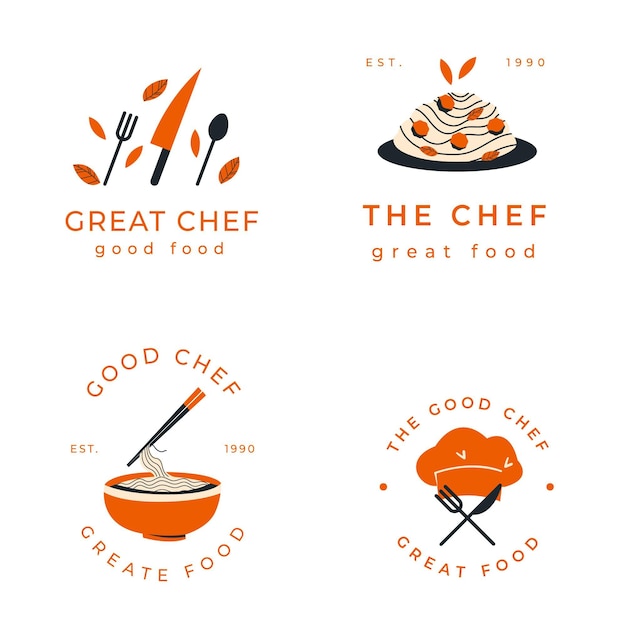 Colección de logos de chef de diseño plano