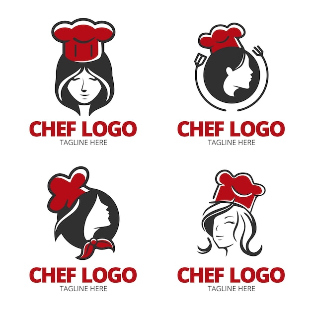 Colección de logos de chef femenina en diseño plano