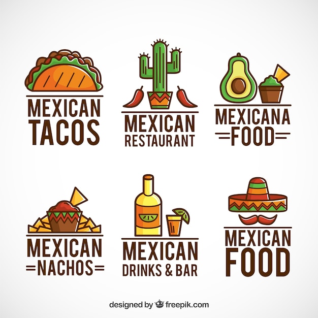 Vector colección de logos de comida mexicana con contorno