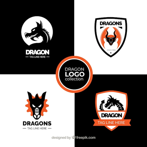 Colección de logos de dragón con diseño plano