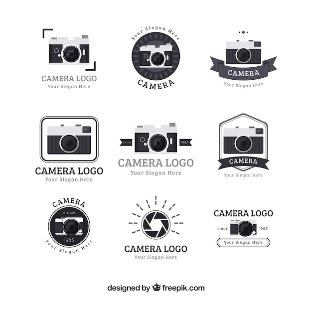 Colección de logos para estudios de fotografía con diseño plano