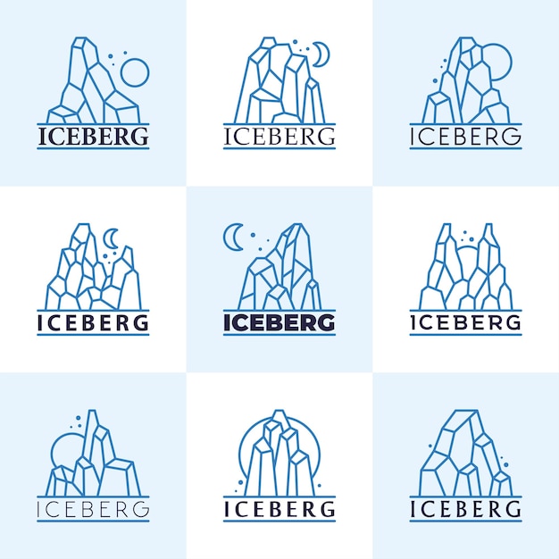 Colección de logos de iceberg con arte lineal