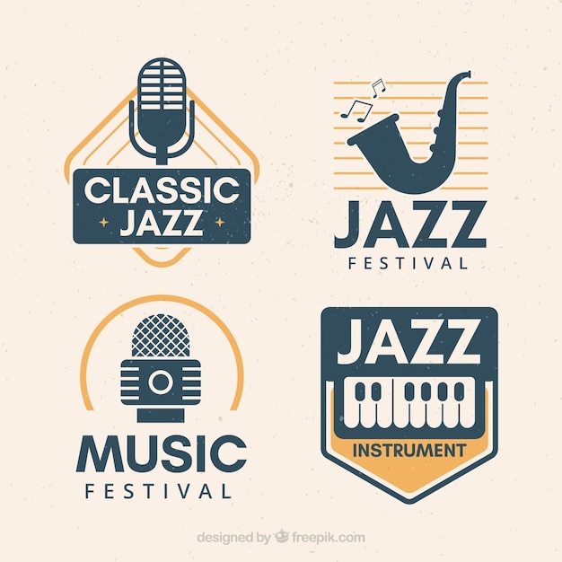 Vector colección de logos de jazz con estilo vintage