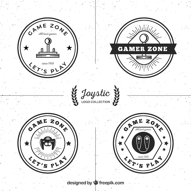 Vector colección de logos de joysticks retro con estilo elegante