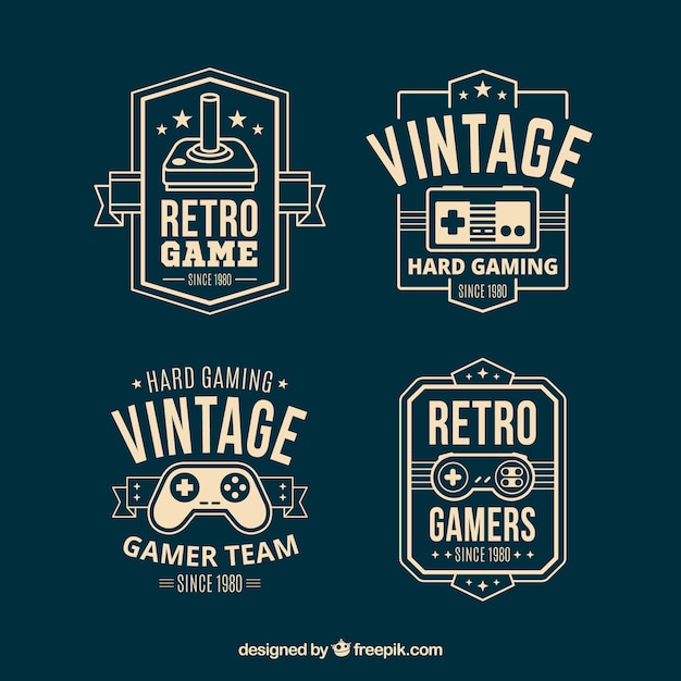 Colección de logos de joysticks retro con estilo elegante