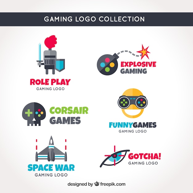 Colección de logos de juegos con diseño plano