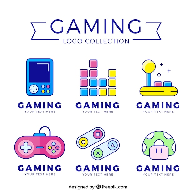 Colección de logos de juegos con diseño plano