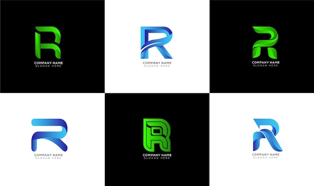 Colección de logos de letra R con degradado