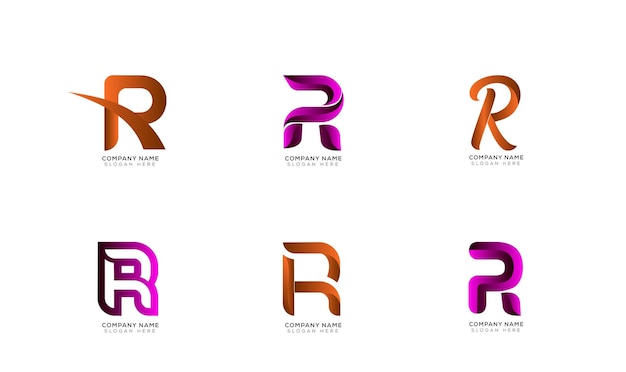 Colección de logos de letra R con degradado