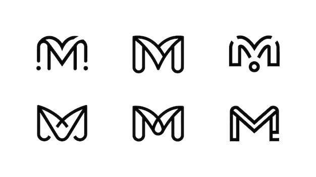 Colección de logos modernos minimalistas con la letra inicial M sobre un fondo blanco sólido