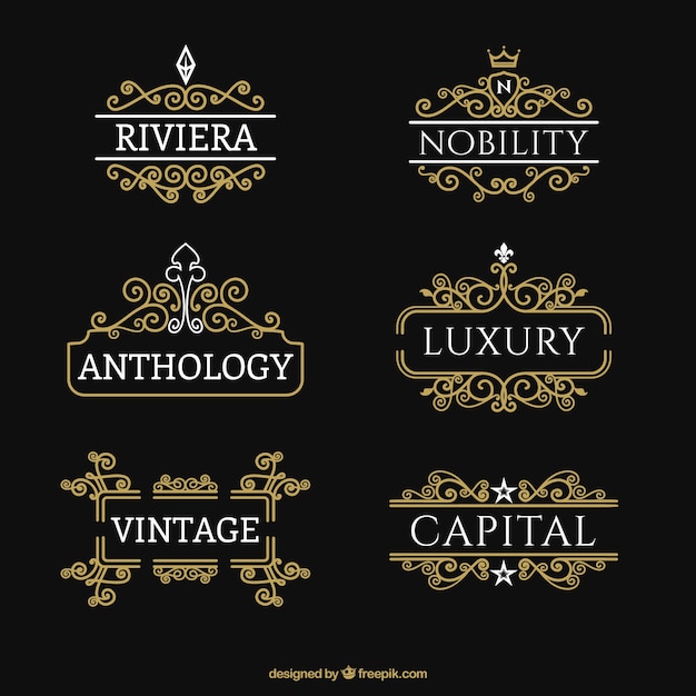 Colección de logos ornamentales dorados