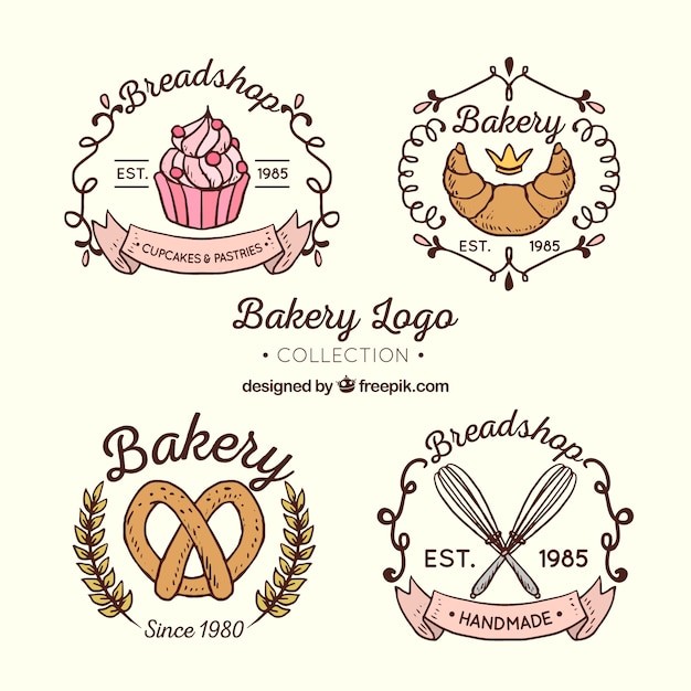 Colección de logos de panadería en estilo hecho a mano