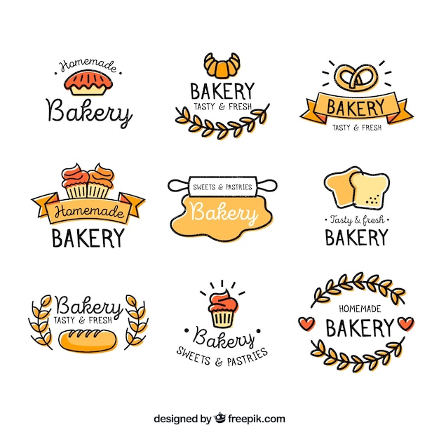 Colección de logos de panadería en estilo hecho a mano