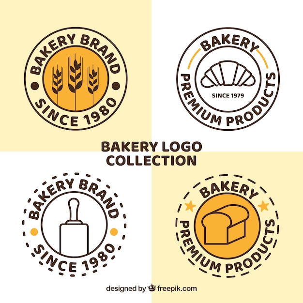 Vector colección de logos de panadería en estilo plano