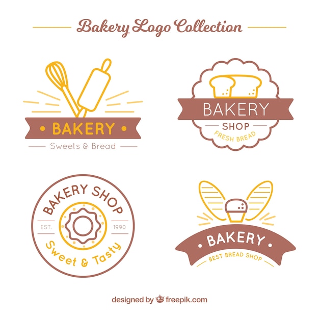 Colección de logos de panadería en estilo plano