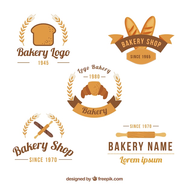 Vector colección de logos de panadería en estilo plano