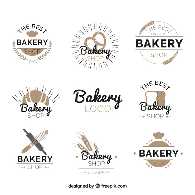 Colección de logos de panadería en estilo plano