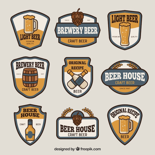 Colección de logos planos de cerveza