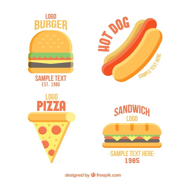 Colección de logos planos de restaurantes de comida rápida