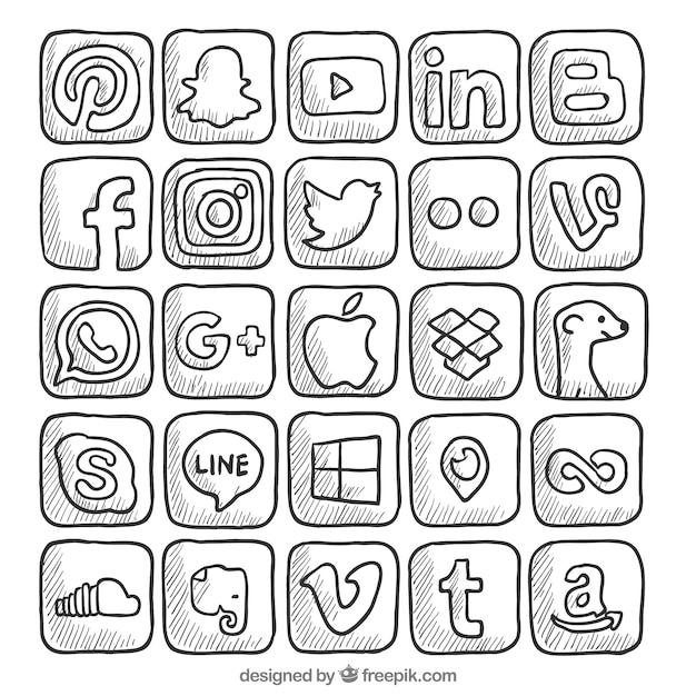 Colección de logos de redes sociales dibujadas a mano