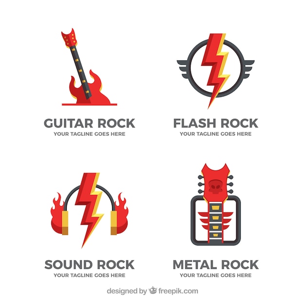 Vector colección de logos de rock con diseño plano