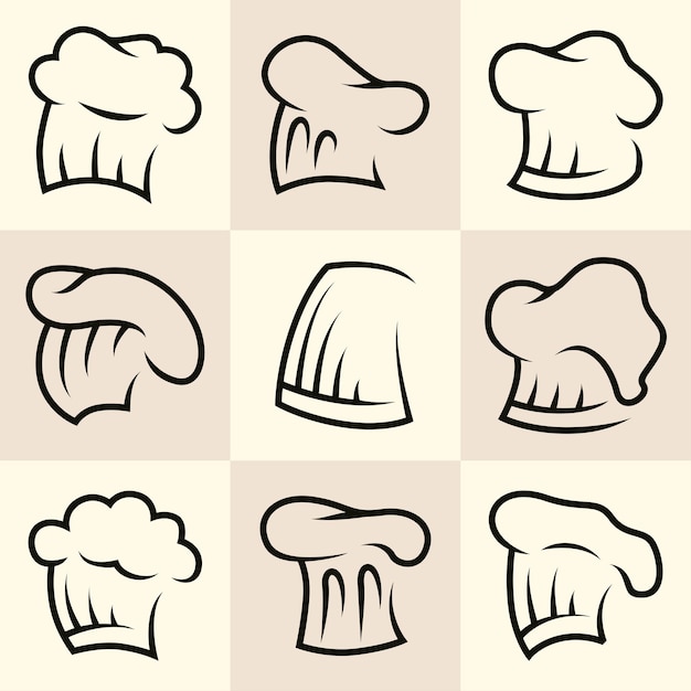 Colección de logos de sombreros de chef con arte lineal