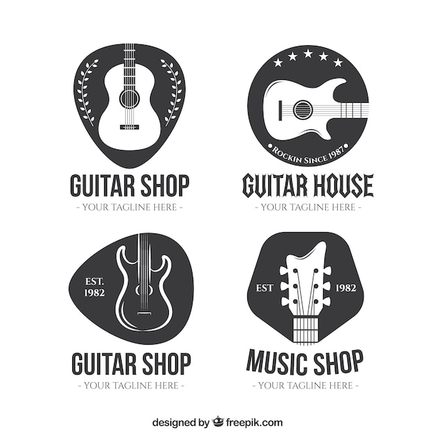 Colección de logos de tiendas de guitarra