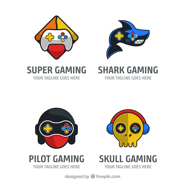 Vector colección de logos de videojuegos con diseño plano