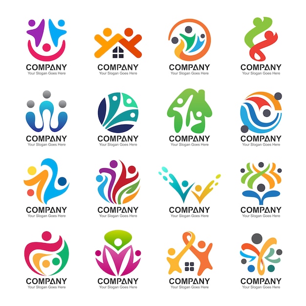 Colección de logotipo abstracto personas y familia, iconos de personas, plantilla de logotipo de salud, símbolo de cuidado