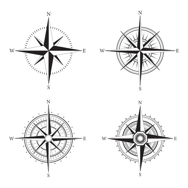 colección de logotipo de brújula monocromática