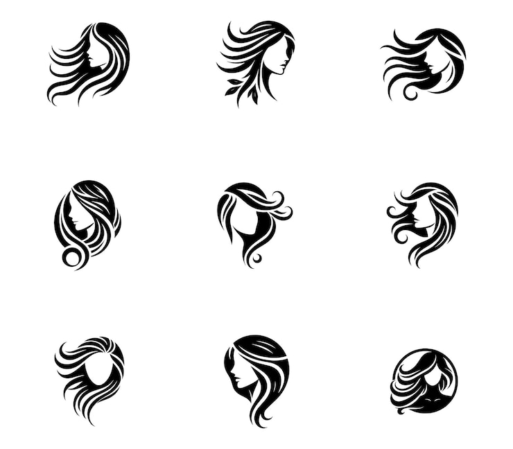 Colección de logotipo de cabello de mujer Set de logotipo minimalista de cabello Set de iconos de salón de belleza Salón de cabello