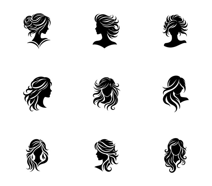 Colección de logotipo de cabello de silueta de mujer Set de logotipo minimalista de cabello Salón de belleza Salón de cabello
