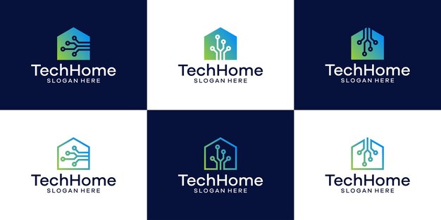 Colección de logotipo de la casa con tecnología avanzada y plantilla conectada diseño gráfico ilustración icono símbolo creativo Logotipo en estilo plano minimalista y simple