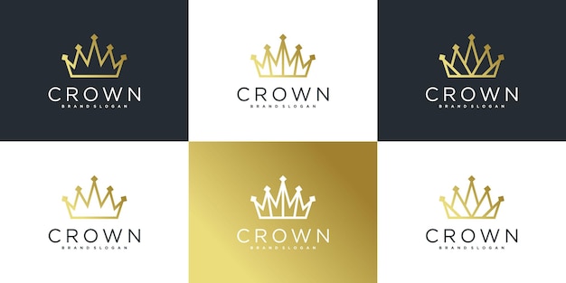 Colección de logotipo de corona con plantilla de diseño de logotipo de estilo de arte de línea de lujo premium vecto