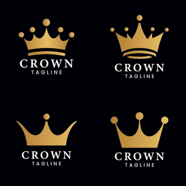 Colección de logotipo de la corona real de oro elegante y diseño majestuoso de lujo en fondo negro