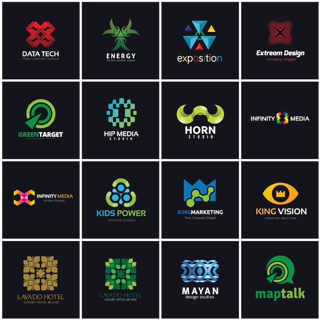 Colección de logotipo creativo, plantilla de diseño de logotipo de idea creativa y medios.