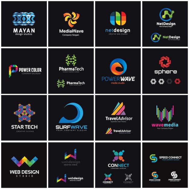 Colección de logotipo creativo, plantilla de diseño de logotipo de idea creativa y medios.