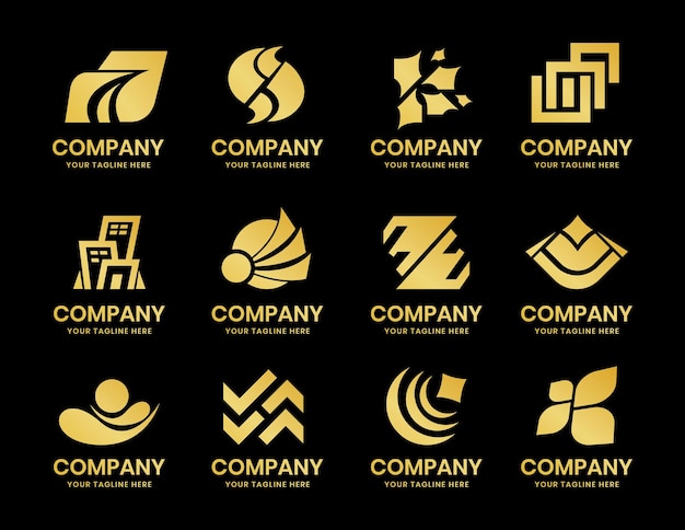 Colección de logotipo de empresa mínima de lujo establece símbolos de diseño de logotipo de empresa con color dorado