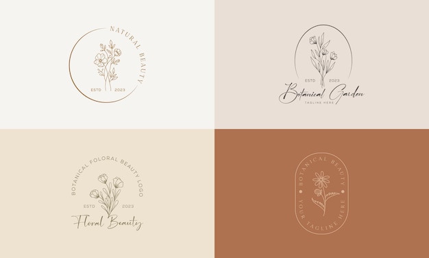 Colección de logotipo femenino botánico floral dibujado a mano vectorial para vec premium orgánico natural de belleza