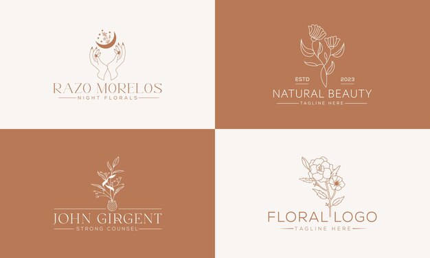 Colección de logotipo femenino botánico floral dibujado a mano vectorial para vec premium orgánico natural de belleza