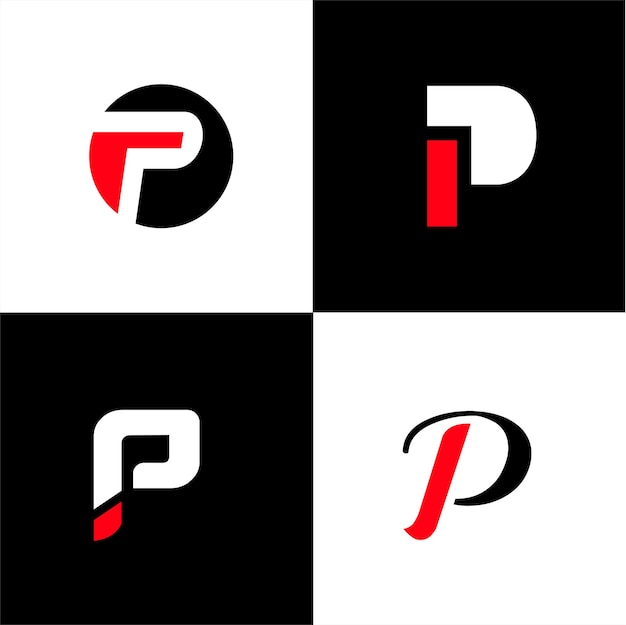 Colección del logotipo de la letra abstracta plana P y el diseño del monograma con plantilla vectorial