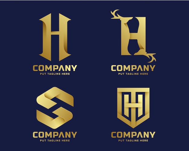 Colección de logotipo letra inicial H dorada