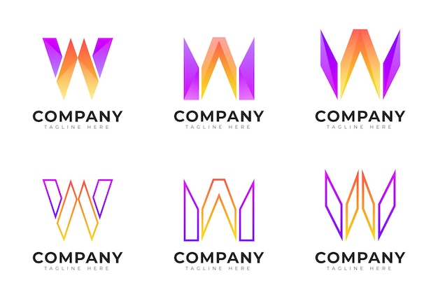 Colección de logotipo de letra inicial w de estilo degradado moderno