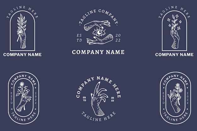 Colección Logotipo Símbolo Minimalista Blanco Místico Estilo Azul Oscuro