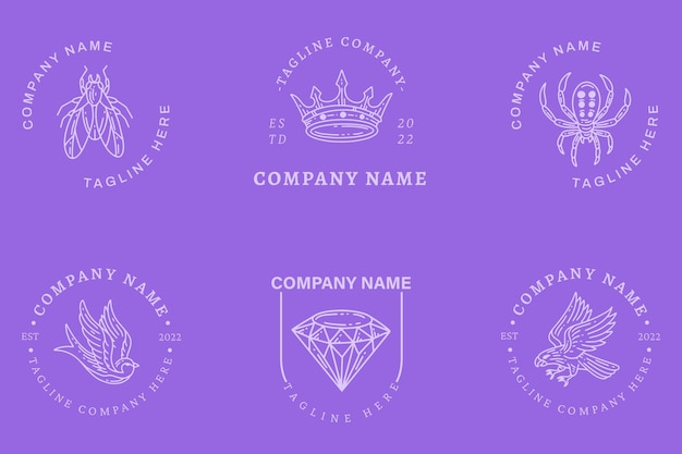 Colección logotipo símbolo místico simple minimalista estilo pastel púrpura claro