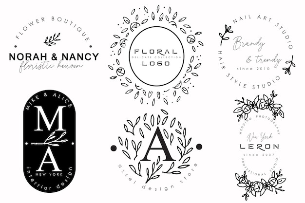 Vector colección de logotipo vintage con adornos florales